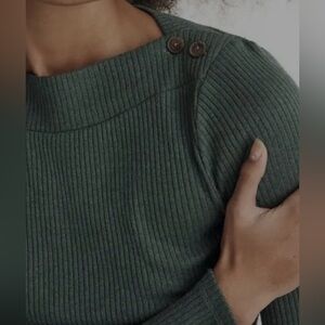 Madewell Women's Boatneck Button Long-Sleeve Ribbed Top - Size M